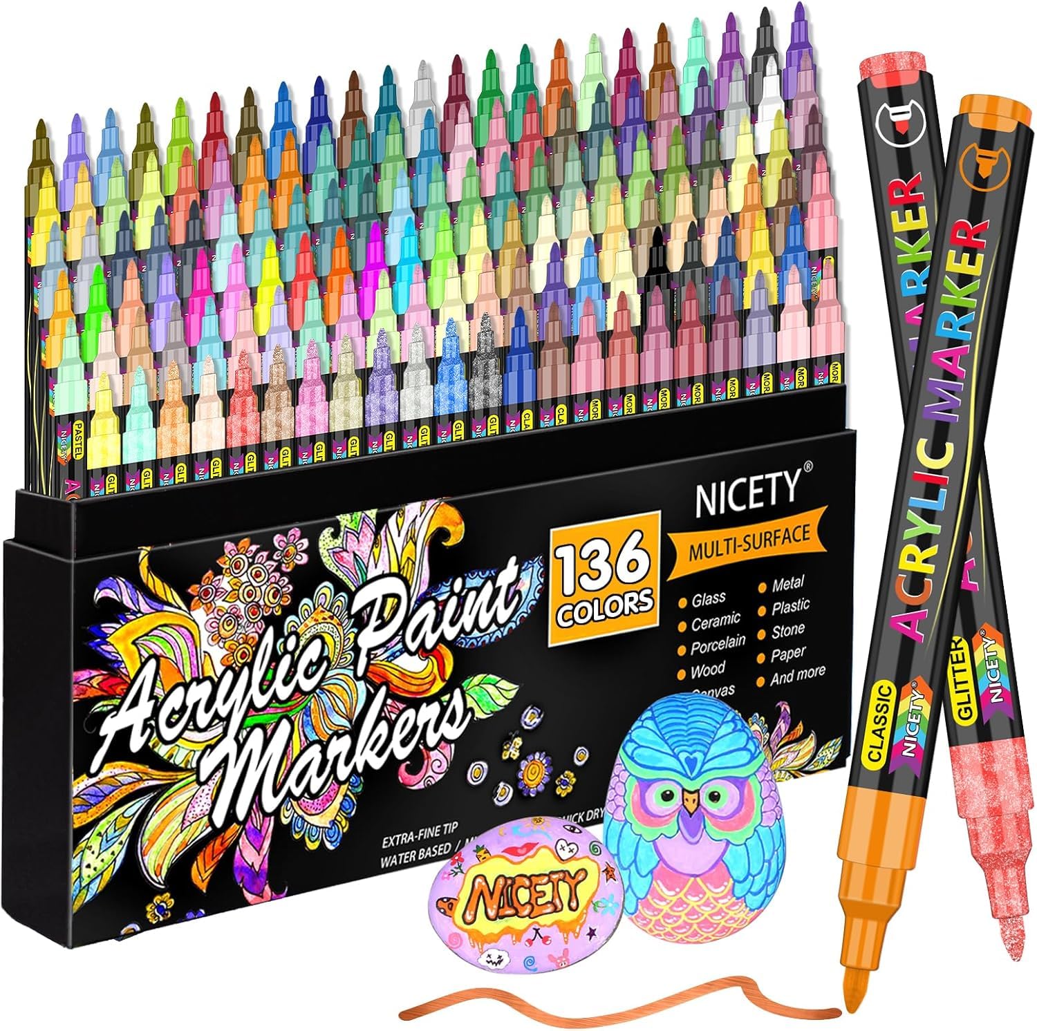 NICETY Lot de 136 marqueurs de peinture acrylique pour