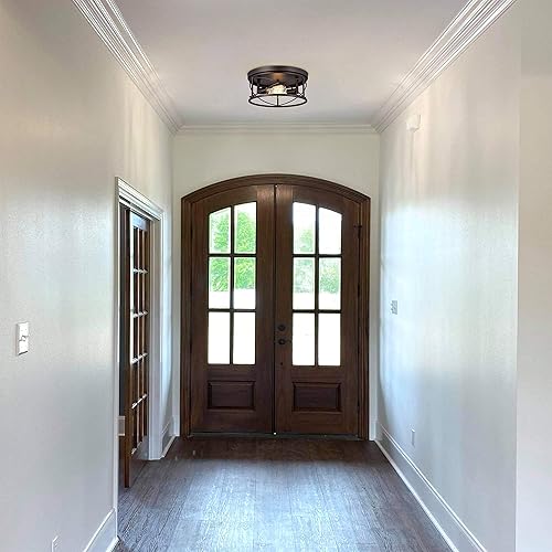 Miniatura 8 de RADIANCE goods Industrial 2 Light - Lámpara de techo de bronce aceitado de 14 pulgadas de ancho