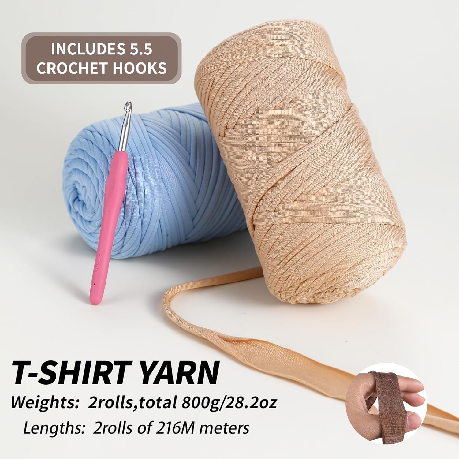 2 Pack T-Shirt Yarn - Together 800g/236 Yards Elastic Fabric Crochet Cloth T-Shirt Yarn, Thick Hand Knitting Yarns for Crocheting Bags/Rugs/Baskets/Craft Project (Modern, Turmeric+Brown)