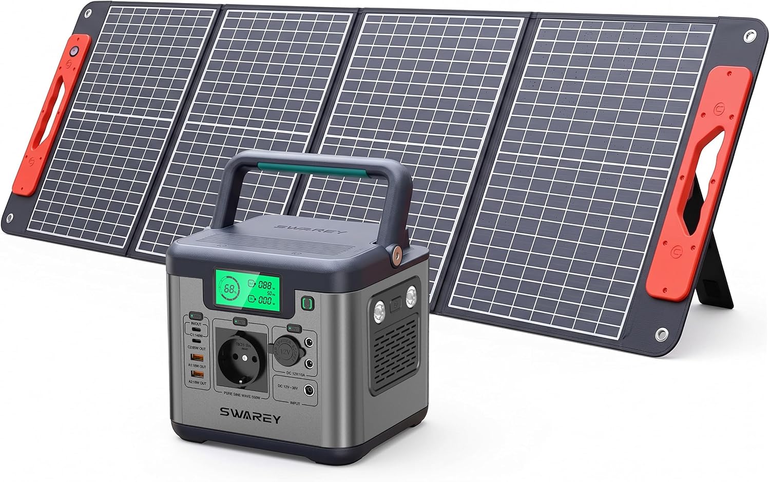 Estación de Energía S550 con Panel Solar de 100W, Generador Solar de 555Wh, CA de 550W (Pico de 1100W), Carga Rápida Bidireccional USB-C de 140W para Camping Hogar Viajes Emergencias