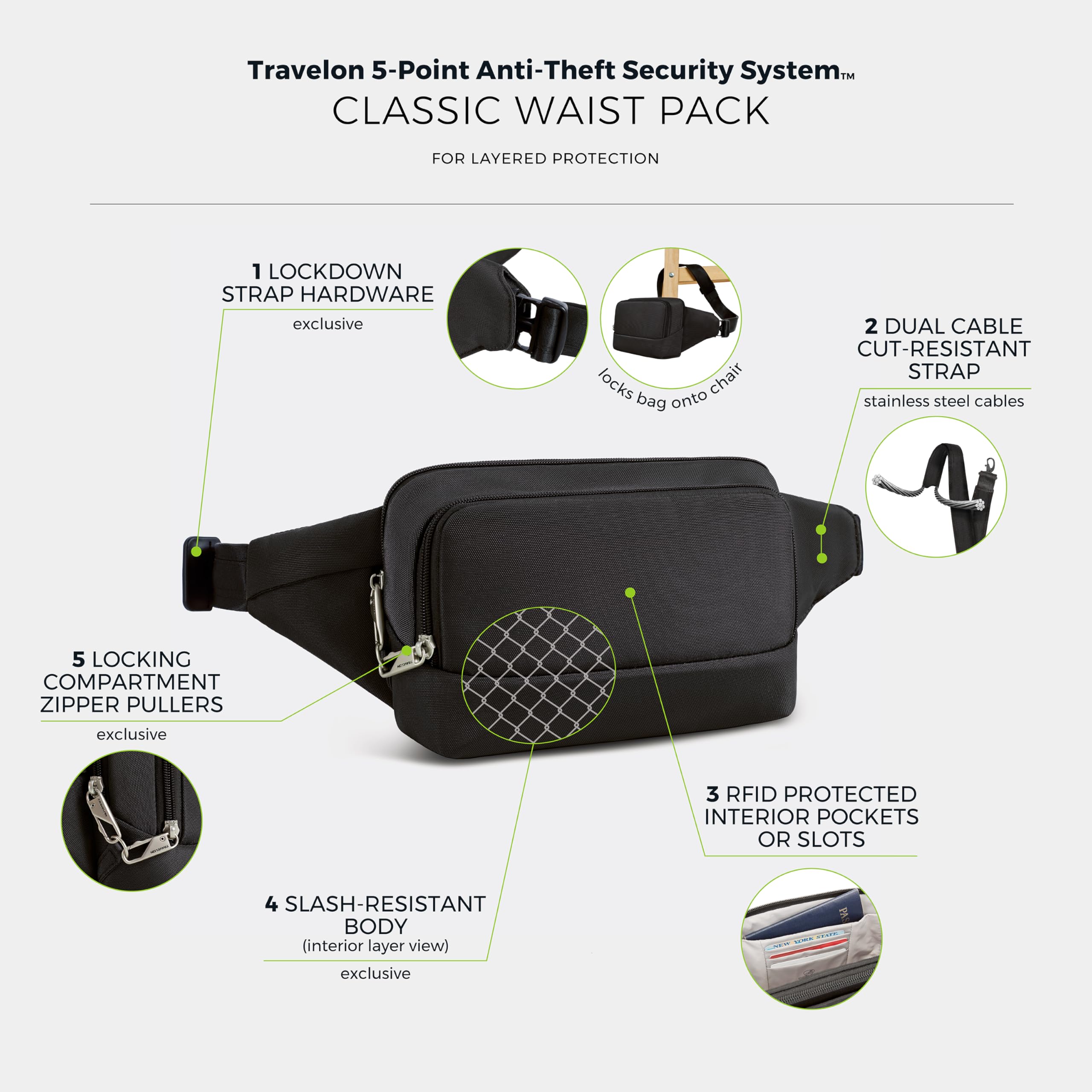 Travelon Anti-Theft Classic Waist Pack, Cinturón Unisex Adulto