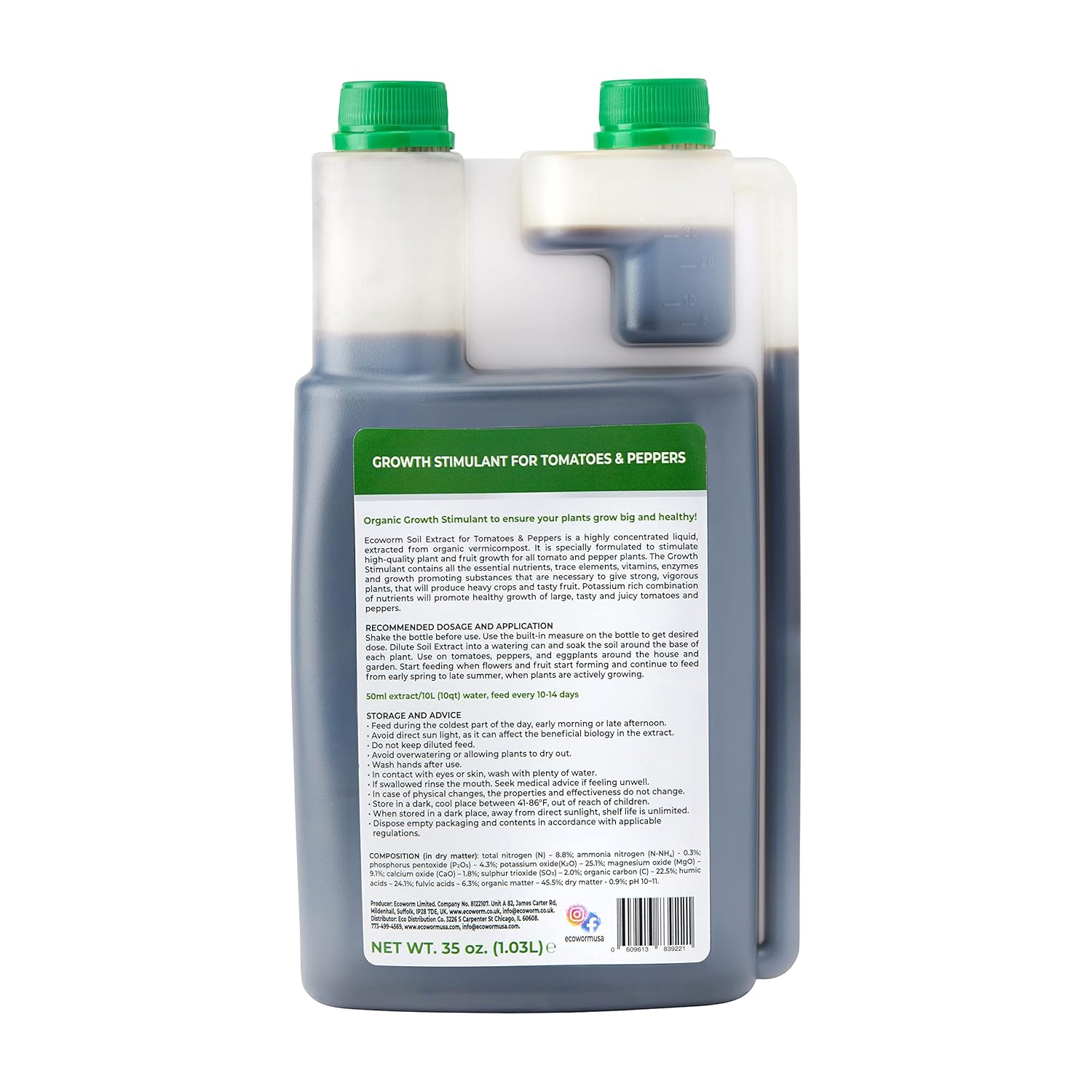 Ecoworm Soil Extract Concentrate for Tomatoes & Peppers – Organic Soil Regenerator & Microbe-Rich Fertilizer from Worm Castings | Root & Fruit Boosting Plant Feed (35 fl oz Makes 53 Gallons)