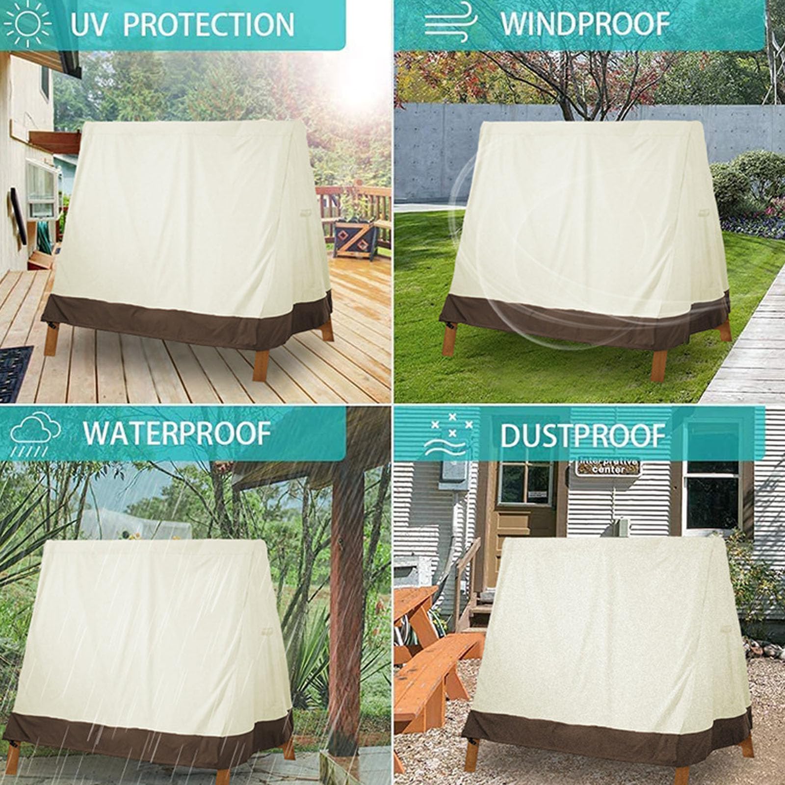 A-Rahmen Schaukelabdeckung 600D Oxford - Wasserdicht Für Hollywoodschaukel 200x140x180cm