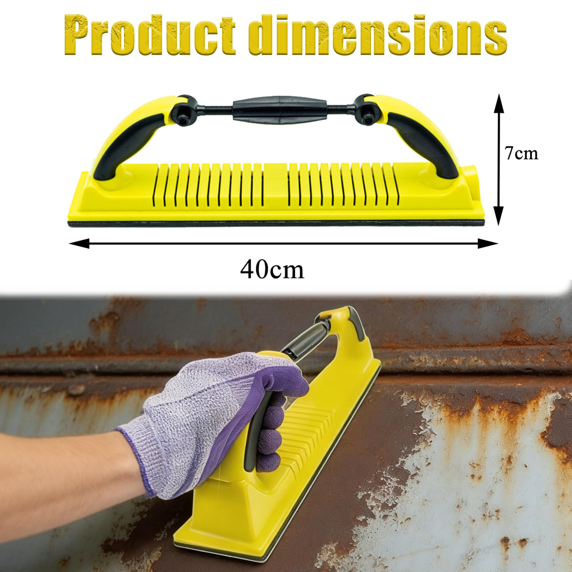 Herramienta de Lijado Manual, Ajustable y Curvado Lijadora de Mano Para, para Tiras de Lijado de 70*400mm, Agarre Cómodo, Bloque de Lijado para Lijar Masilla, Yeso, Madera (Amarillo)