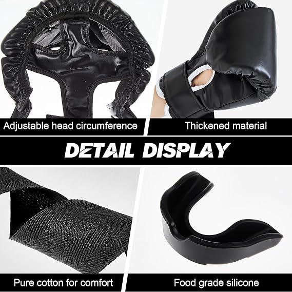 Kanayu 14 Pcs Boxing Gloves and Headgear Set for Beginners Youth 16 Ounce Boxing Gloves Headgear Helmet Hand Wraps Mouth Guards Equipment for Beginners Training Equipment Gifts