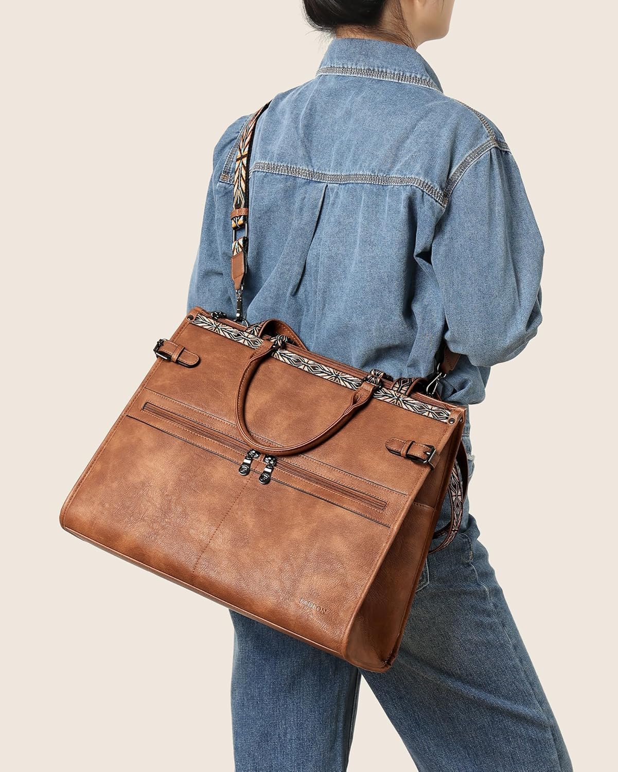 FADEON Laptop Bag for Women Designer PU Leather Large Tote Bags Backpack Purses with 15.6 Laptop Compartment Shoulder Handbag - Image 3