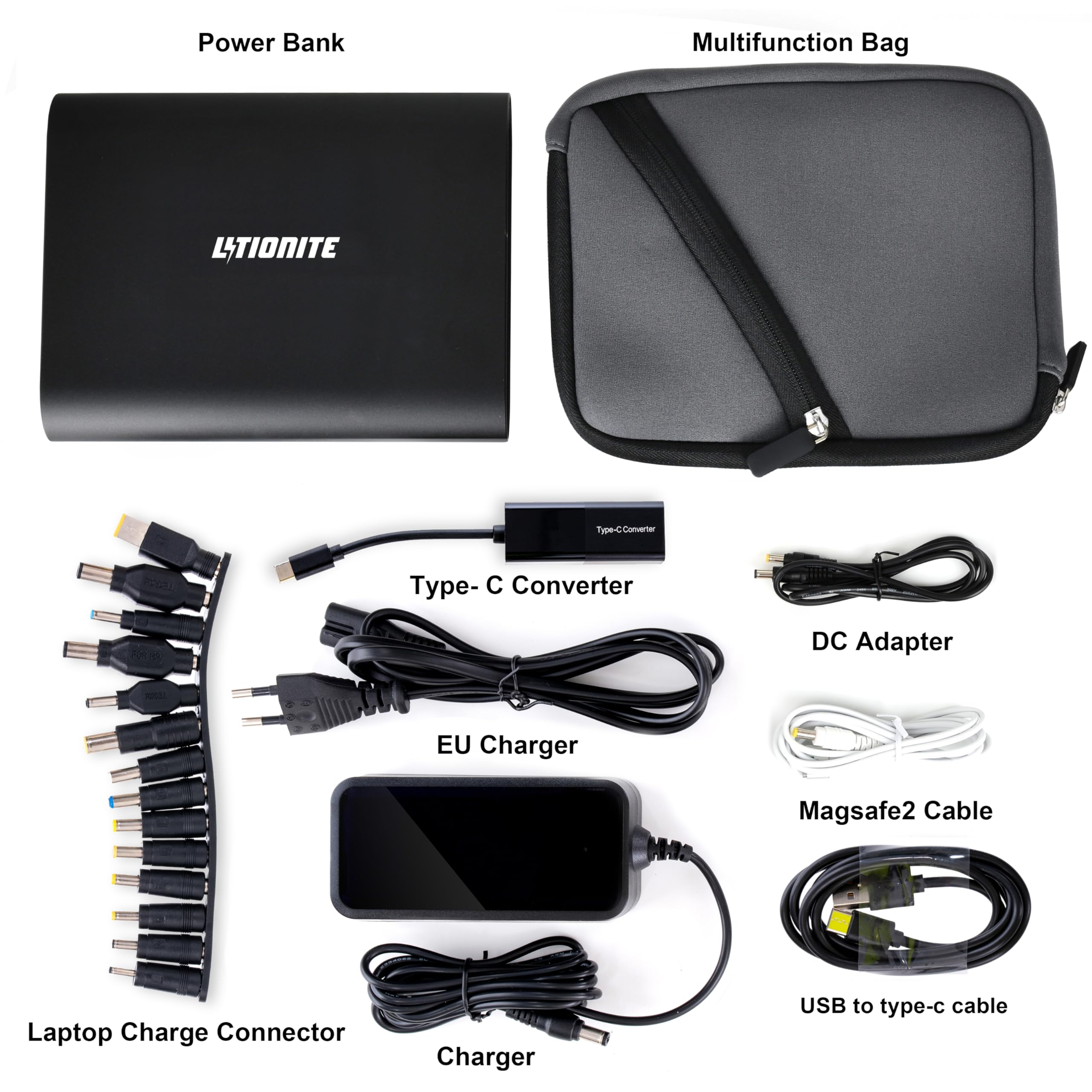 LITIONITE Tanker 90W / 50.000mAh Powerbank Bateria zewnętrzna Zasilacz z wyświetlaczem LED - 2x USB - 1x Type-C - 1x DC - Przenośna ładowarka do laptop/smartphone/tablet/komputer przenośny