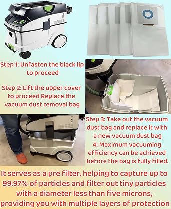 BGD 5-Pack 75038 Filter Bags for Festool CT26 CT36 Dust Extractors, 496186