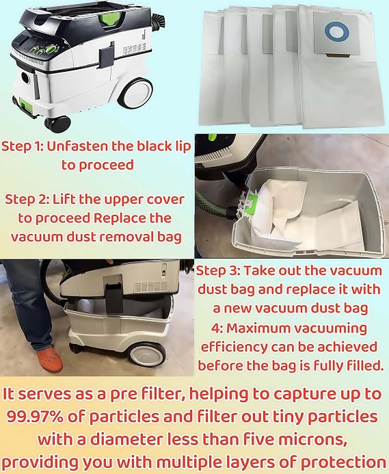BGD 5-Pack 75038 Filter Bags for Festool CT26 CT36 Dust Extractors, 496186