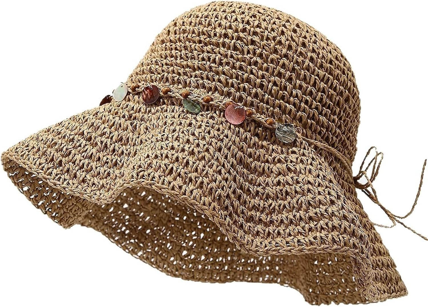 Straw Bucket Hat for Women, Crochet Summer Beach Hat, Foldable Wide Brim Outdoor Sun Hats for Vacation Travel