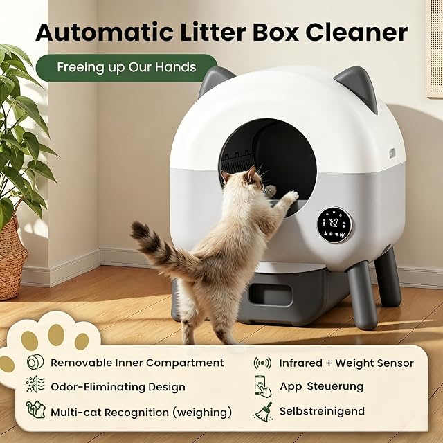 Foto 3 de 8 de Arenero Gatos Autolimpiable 89L, Caja Arena Gato Automatica con App Control y Sensores de Seguridad, Antifugas
