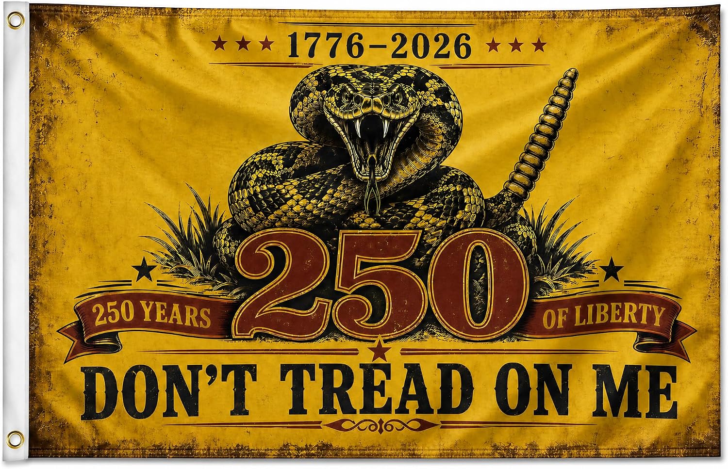 3x5 Ft Don’t Tread On Me 250 Years Flag, 1776-2026 Patriotic Rattlesnake Banner, Gadsden-Inspired America’s 250 Anniversary Flag, Triple-Layer 200D Polyester, Double-Sided Print, Brass Grommets