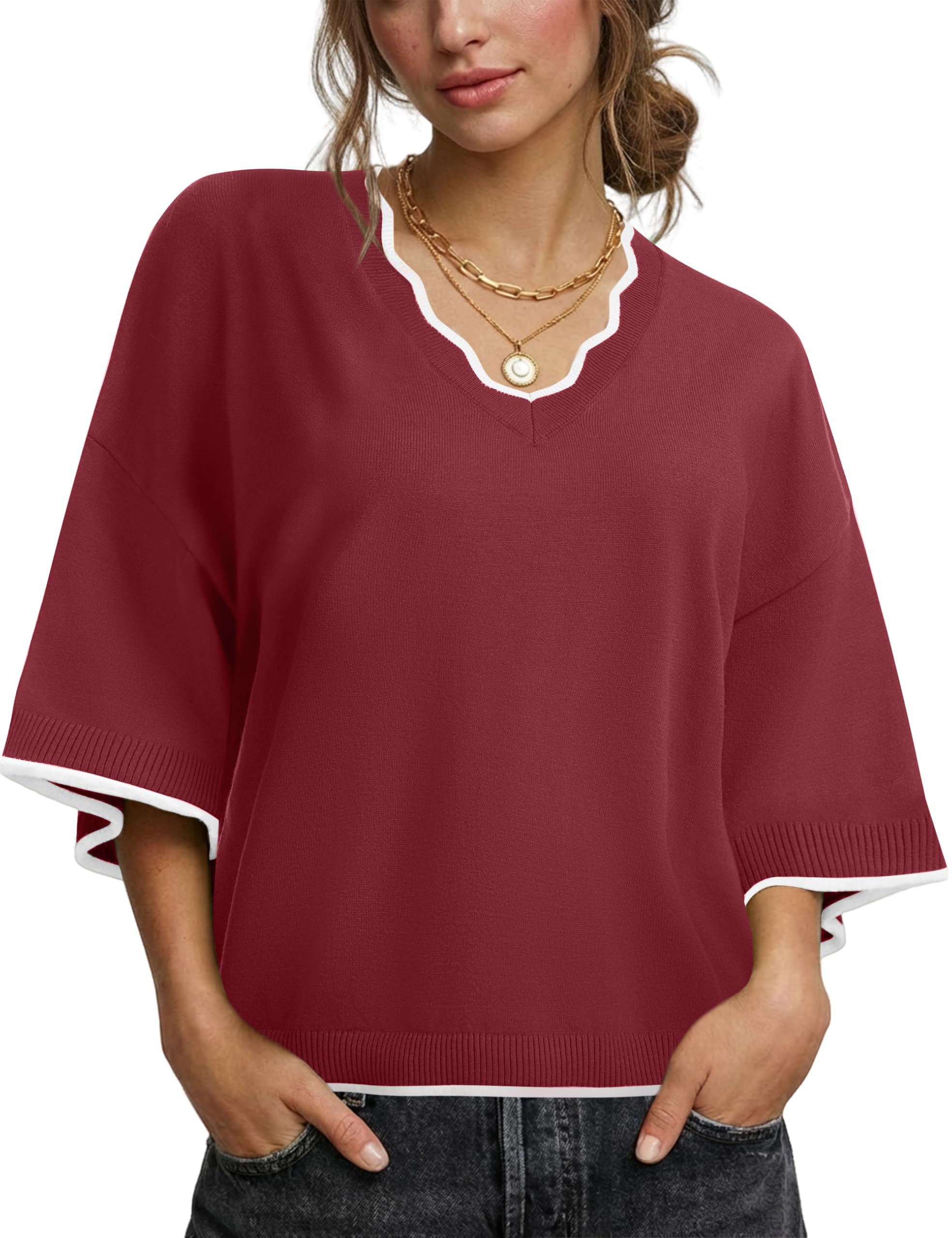 LaGracia Women Winter 3 4 Sleeve Wave Neck Sweater 2026