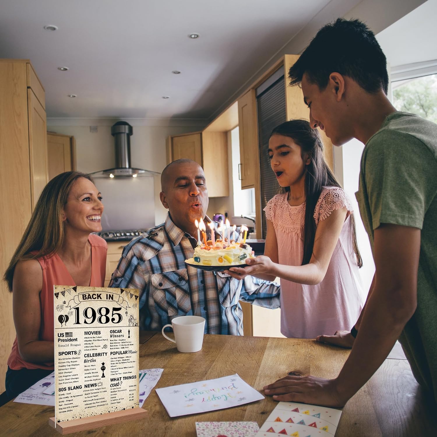 DARUNAXY 41st Birthday Party Decorations, Vintage Back in 1985 Poster Acrylic Sign with Stand 41 Year Old Party Supplies for Men& Women Vintage 1985 Table Decor 41st Anniversary Class Reunion Gifts - Image 7