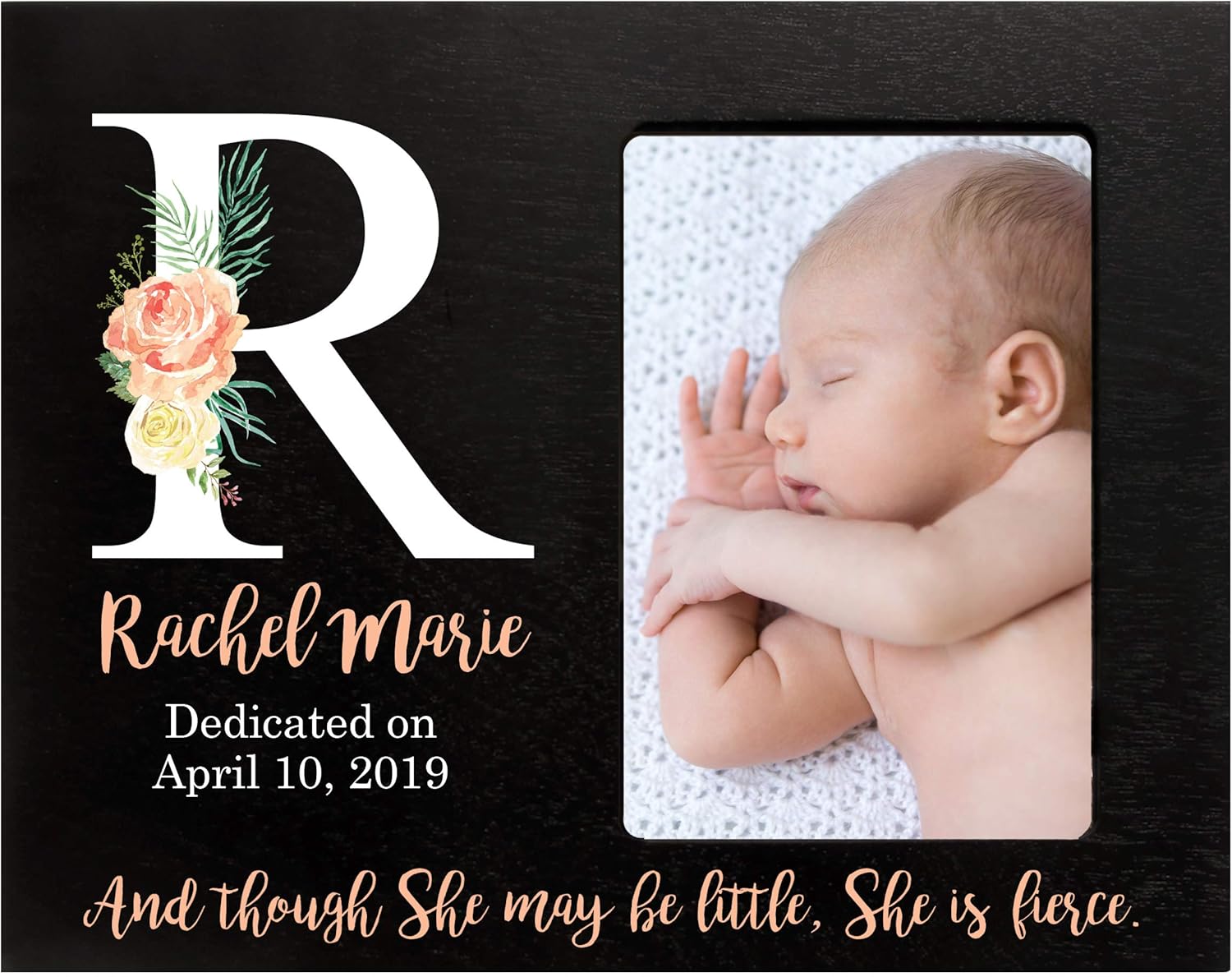 LifeSong Milestones Personalized Baby Birth Newborn Announcement Arrival Photo Frame with Stats and Monogram Blessing for Child 8” x 10” Picture Frame Holds 4” x 6” Photo and Though (Regular Ivory)