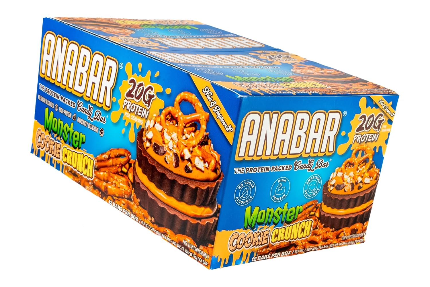 Anabar Protein Bar, The Protein-Packed Candy Bar, Amazing Tasting Protein Bar, No Sugar Alcohols, High Protein, Amazingly Delicious (12 Bars, Milk Chocolate Monster Cookie Crunch)