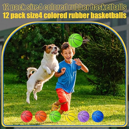 Miniatura 7 de Jerify - Juego de 12 pelotas de baloncesto de goma de tamaño oficial para niños, junior y jóvenes, para interiores y exteriores, con bomba, regalos