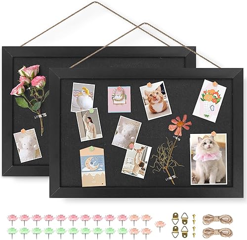 AKTOP Paquete de 2 tableros de corcho negro con lino de 16.7 x 11 pulgadas, pequeño tablero de anuncios enmarcado para pared, tablero de fotos AKTOP Paquete de 2 tableros de corcho negro con lino de 16.7 x 11 pulgadas, pequeño tablero de anuncios enmarcado para pared, tablero de fotos