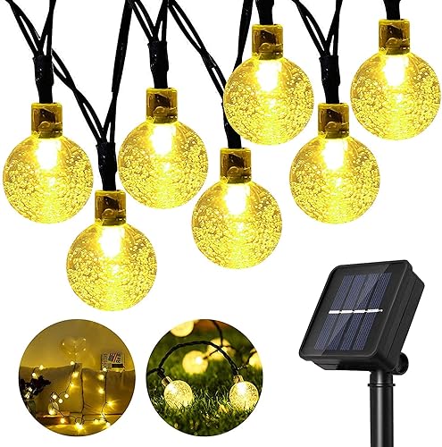 Guirnalda de luces solares impermeables para exteriores, 50 LED de 23 pies, luces de globo de cristal con 8 modos de iluminación, luces de patio