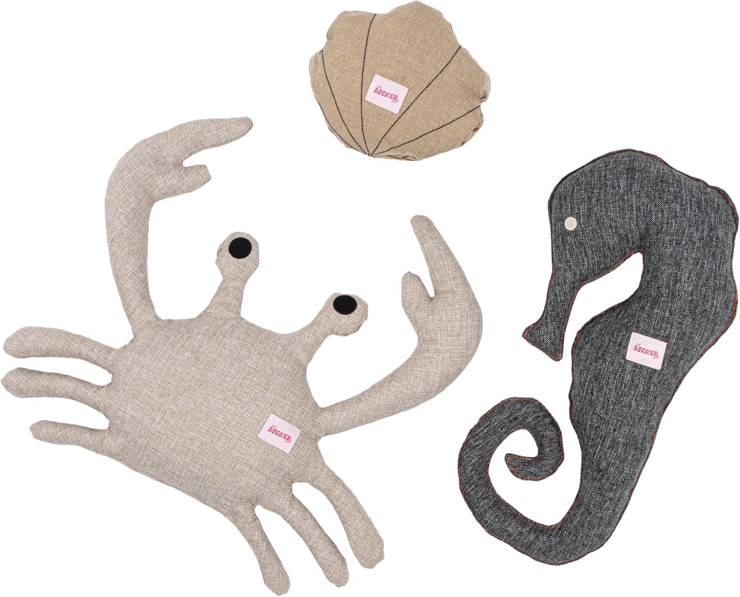 DTY1003A-L-3SET Edisto Large Coastal Seashore Chenille Squeaky Stuffed Dog Toy Set with Nosework Toy, Multi-Colored (3-Pack)