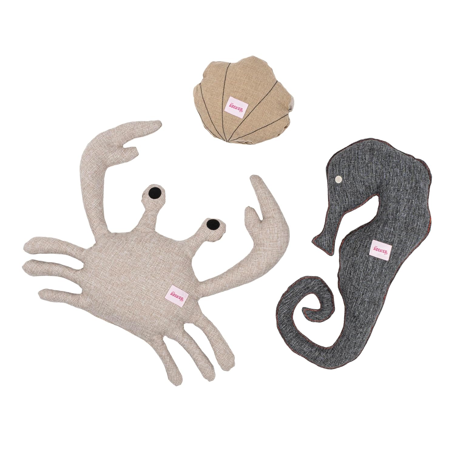 The LICKER Store DTY1003A-L-3SET Edisto Large Coastal Seashore Chenille Squeaky Stuffed Dog Toy Set with Nosework Toy Multi-Colored