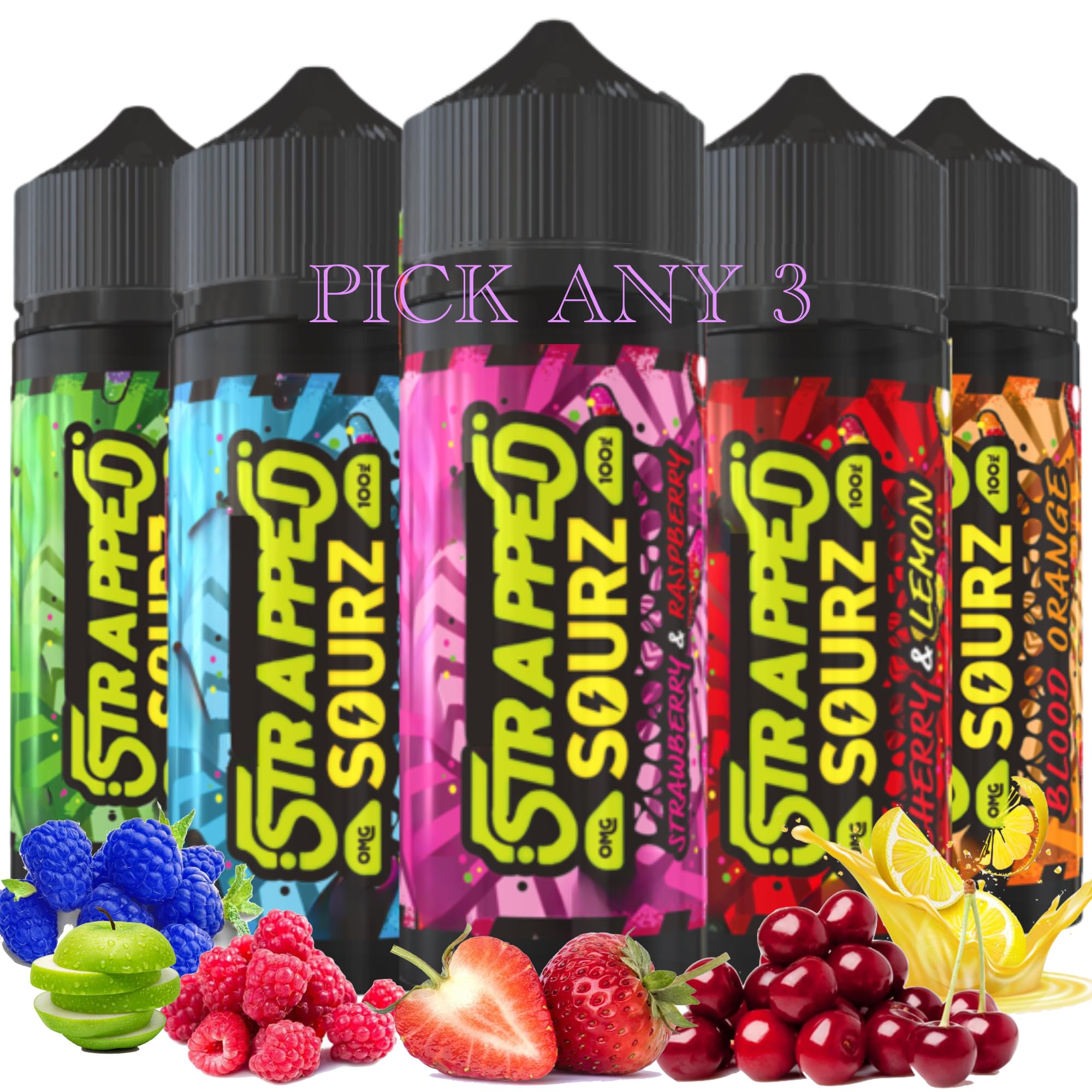 Strapped Vape Juice Sour Series E Liquid Disposable Eliquid Fruity Vapes 300ml E-Liquid No Nicotine 0mg 70VG 30PG