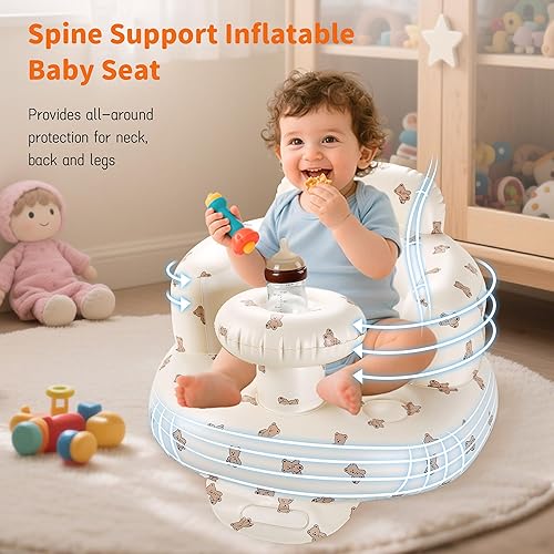 Miniatura 4 de Asiento inflable para bebé con bandeja, cómodo asiento de piso para que el bebé aprenda a sentarse, silla de bebé portátil con bomba de aire