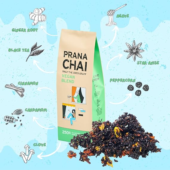 Prana Chai Sugar Free Chai Tea Agave Blend - Vegan Friendly Hand-Blended Natural Australian Loose Leaves, All-Natural Chai -250g