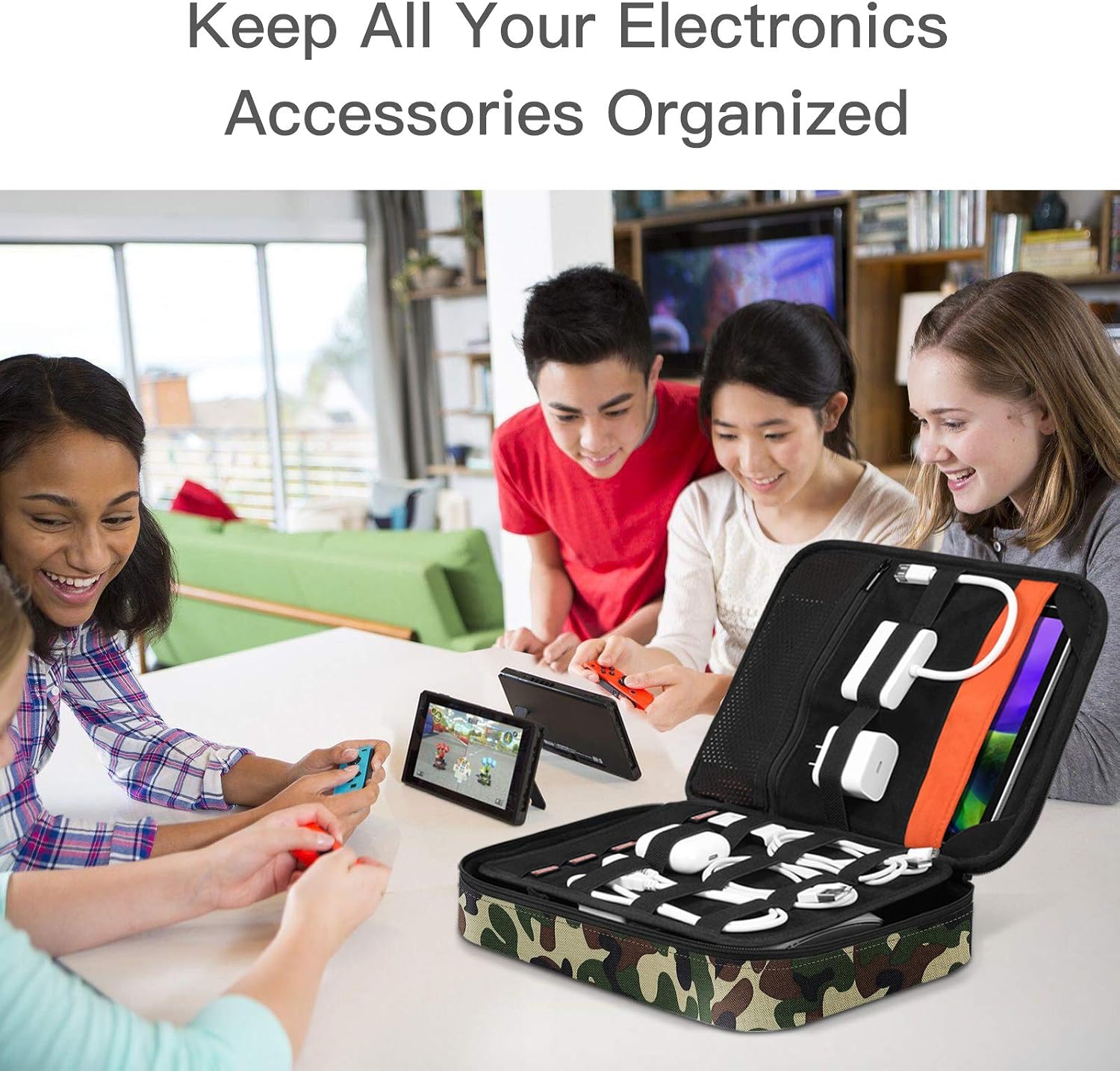 Electronic Organizer Bag, FINPAC Portable Accessories Storage for Cable/Cord/Charger/Phone/USB/SD Card, Portfolio Tablet Sleeve Carrying Case for iPad Pro 11 in/10.2" New iPad/10.5" iPad Air/9.7" iPad