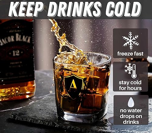 Miniatura 5 de Regalos de whisky para hombres, vaso de whisky con inicial personalizada con piedras de whisky para papá, novio, mejores amigos, compañeros de