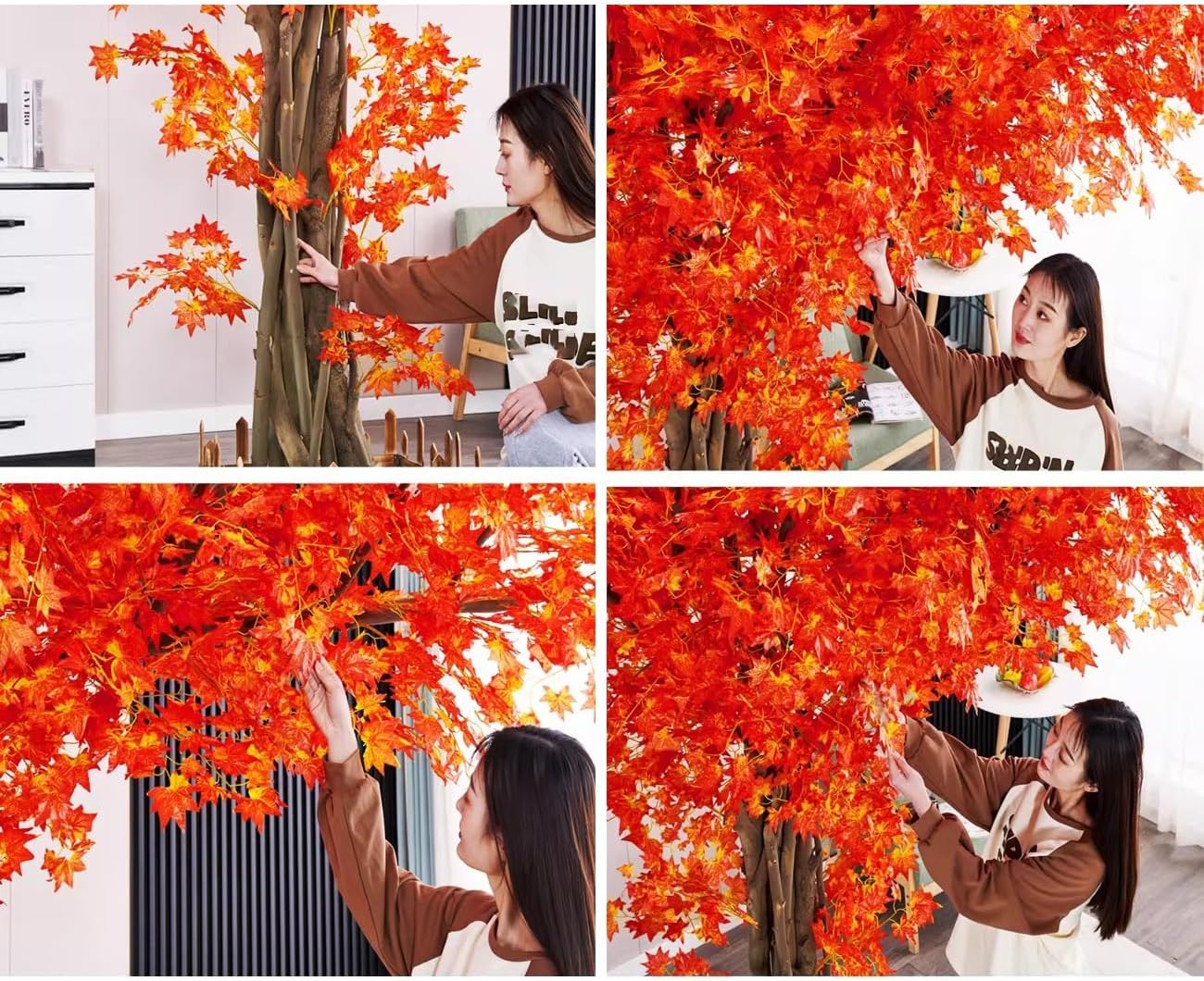Large Artificial Red Maple Tree,Realistic Large Japanese Red Maple Artificial Tree,with Distinct Veins, Solid Wood Trunk,for Home Office Garden Decor Indoor Outdoor.(118.1X98.4in)