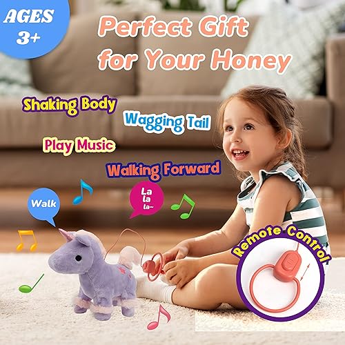 Miniatura 5 de Hopearl Walking Unicorn - Juguete electrónico interactivo para mascotas, correa de control remoto animado, cola meneante, regalo para cumpleaños de
