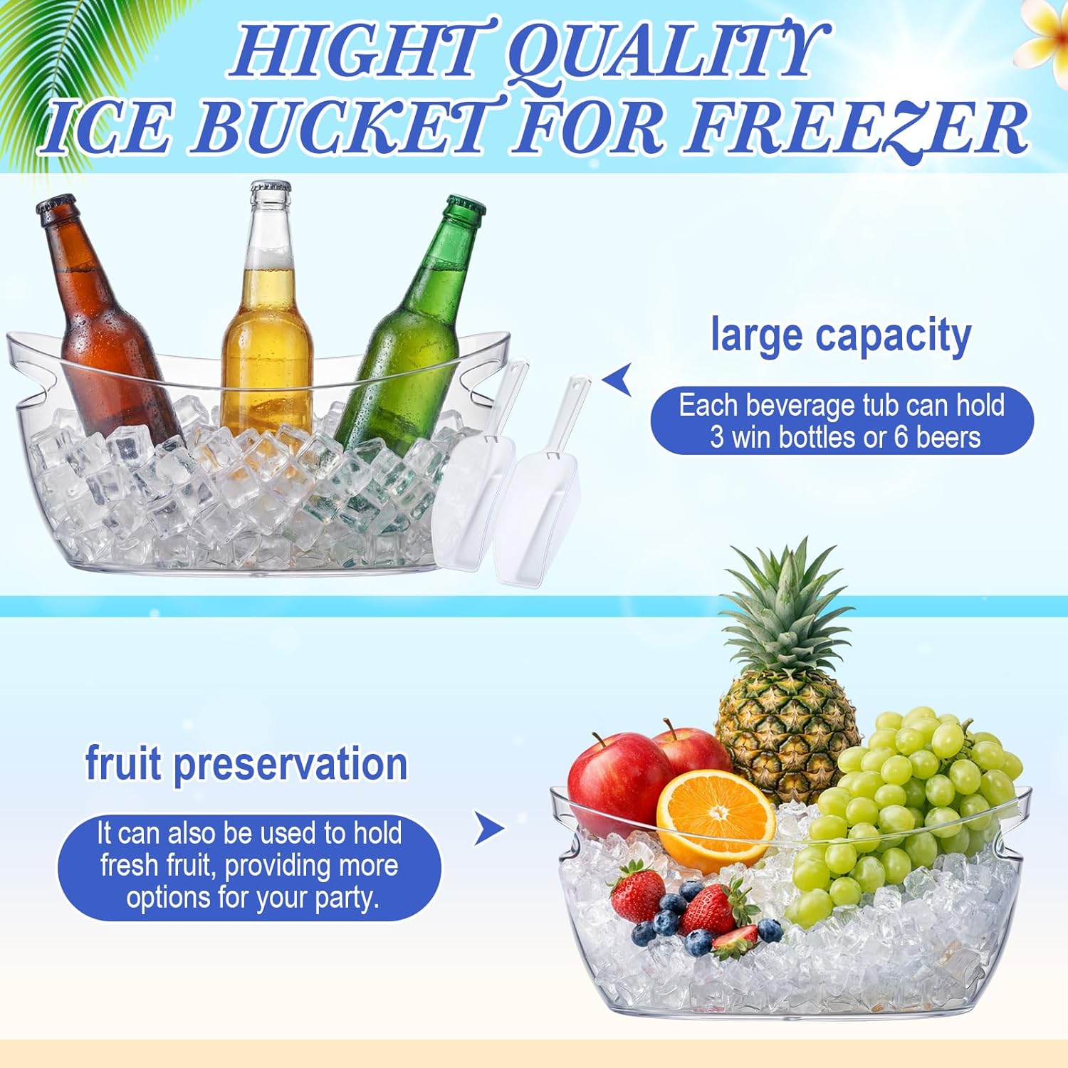 2 Sets Ice Buckets for Parties, 5.5l Clear Acrylic Ice Bucket with 2 Glass Carafe and Scoops for Champagne Beer Sparkling Wine Cocktails, Parties, Mimosa Bar Supplies