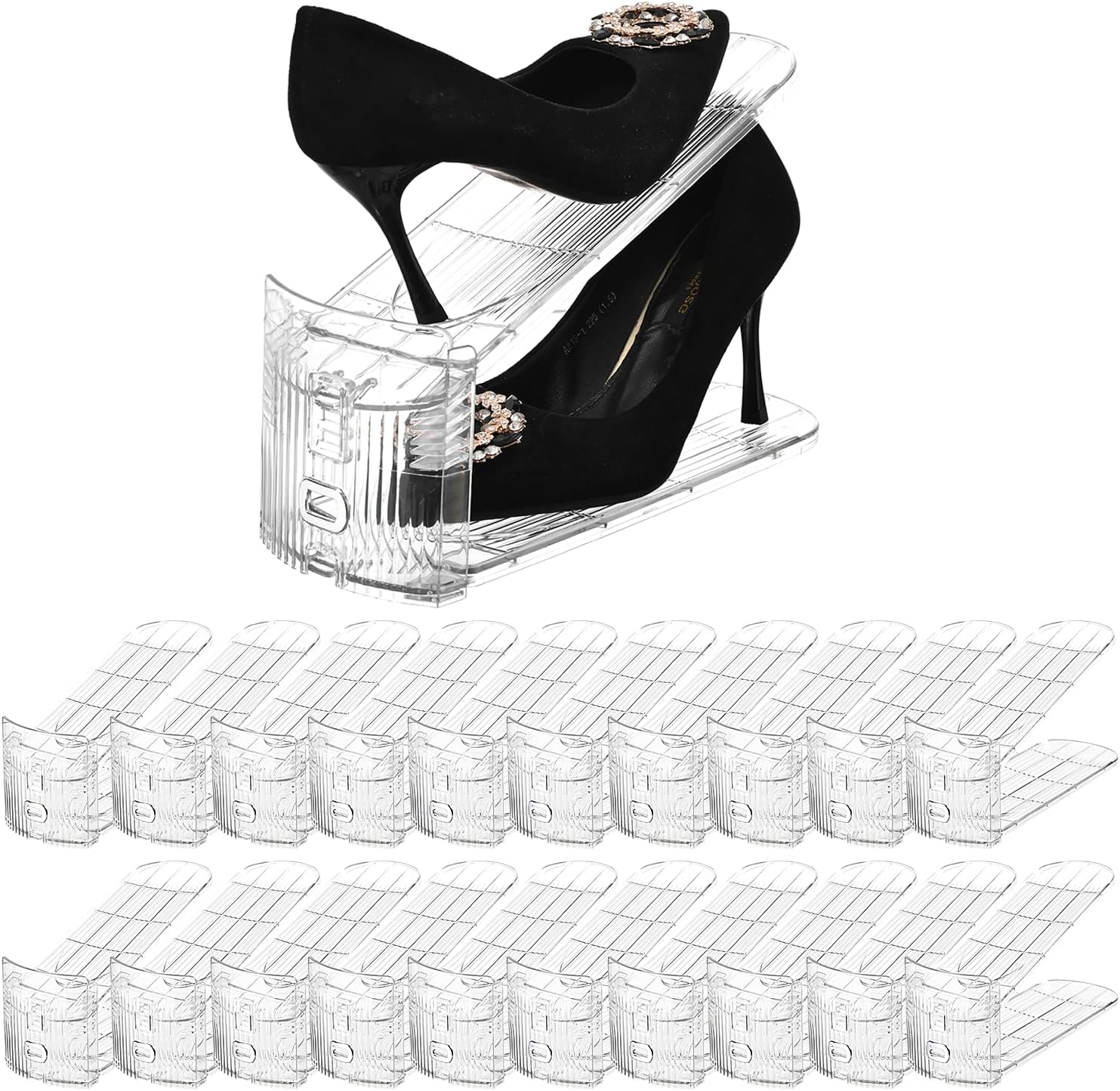 Shoe Slots Organizer，20 Pack Clear Shoe Stackers for a Pair of Shoes,Adjustable Shoe Rack with Three Levels，Shoe Storage Shoe Space Saver