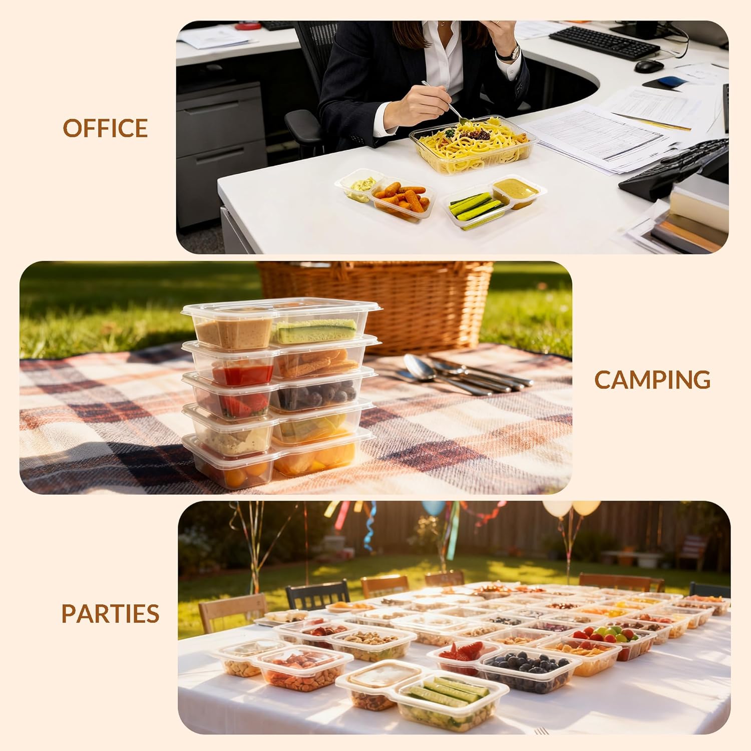 HI-REEKE 9 OZ Double Compartment Snack Containers, 20 Sets Bigger Reusable Clear Snack Packs Container with Lids - Image 6