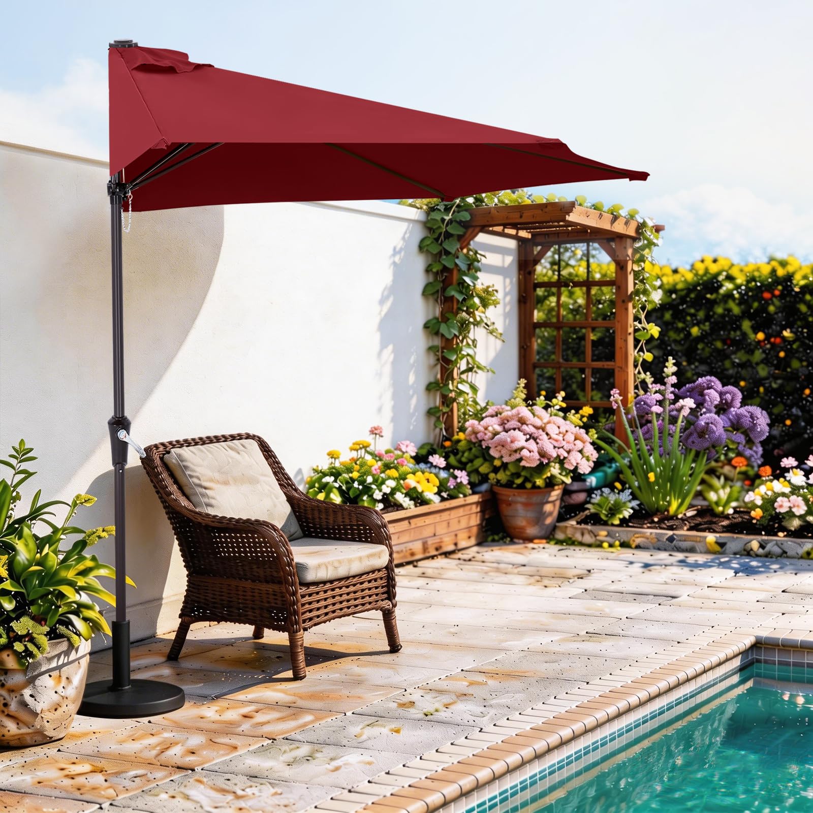 ABCCANOPY Patio Umbrella 9FT Outdoor Half Umbrella(Burgundy)