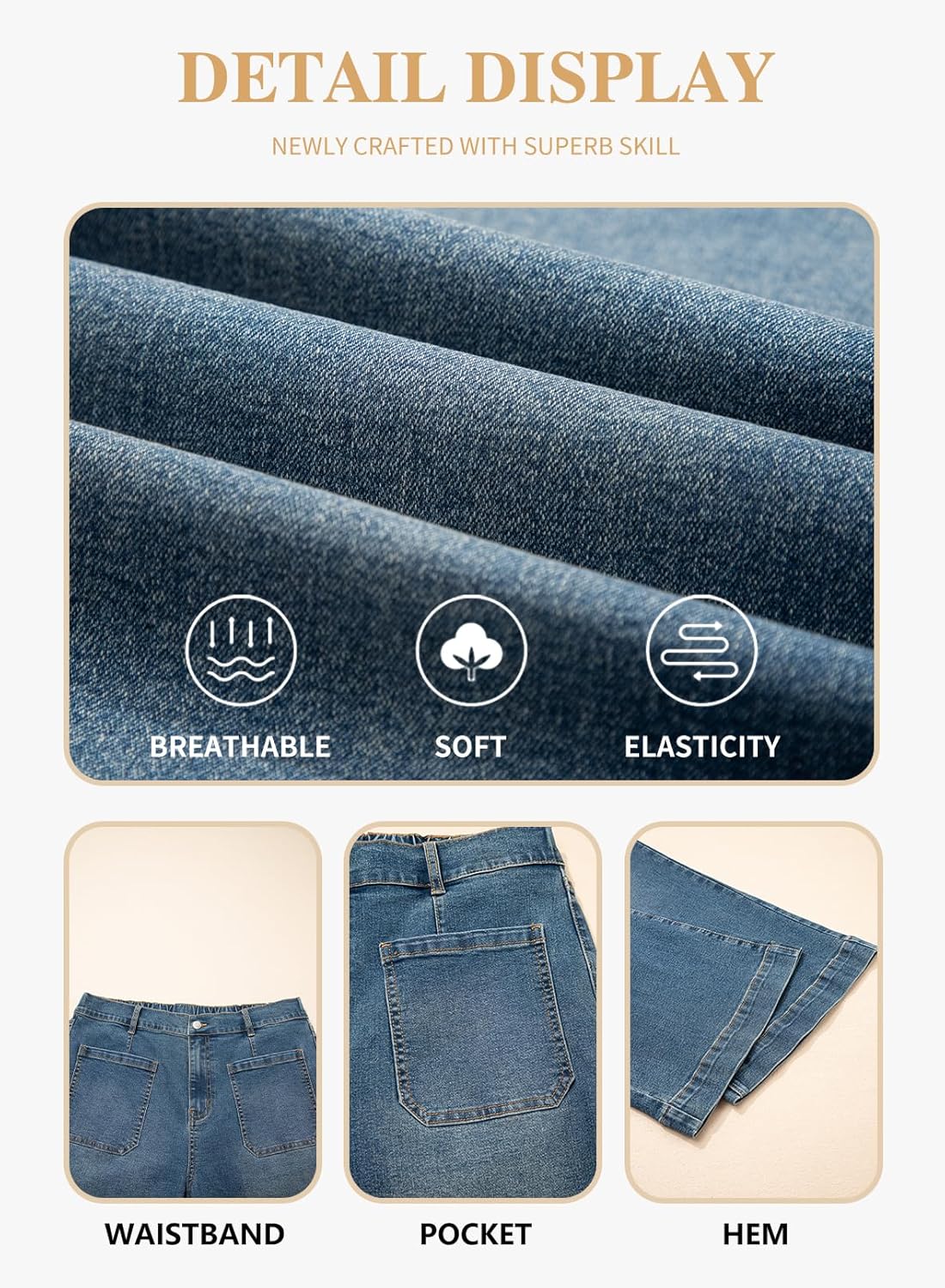 Eytino Plus Size Jeans for Curvy Women High Waisted Wide Leg Stretchy Straight Leg Ankle Denim Pants with Pockets(1X-5X) - Image 5