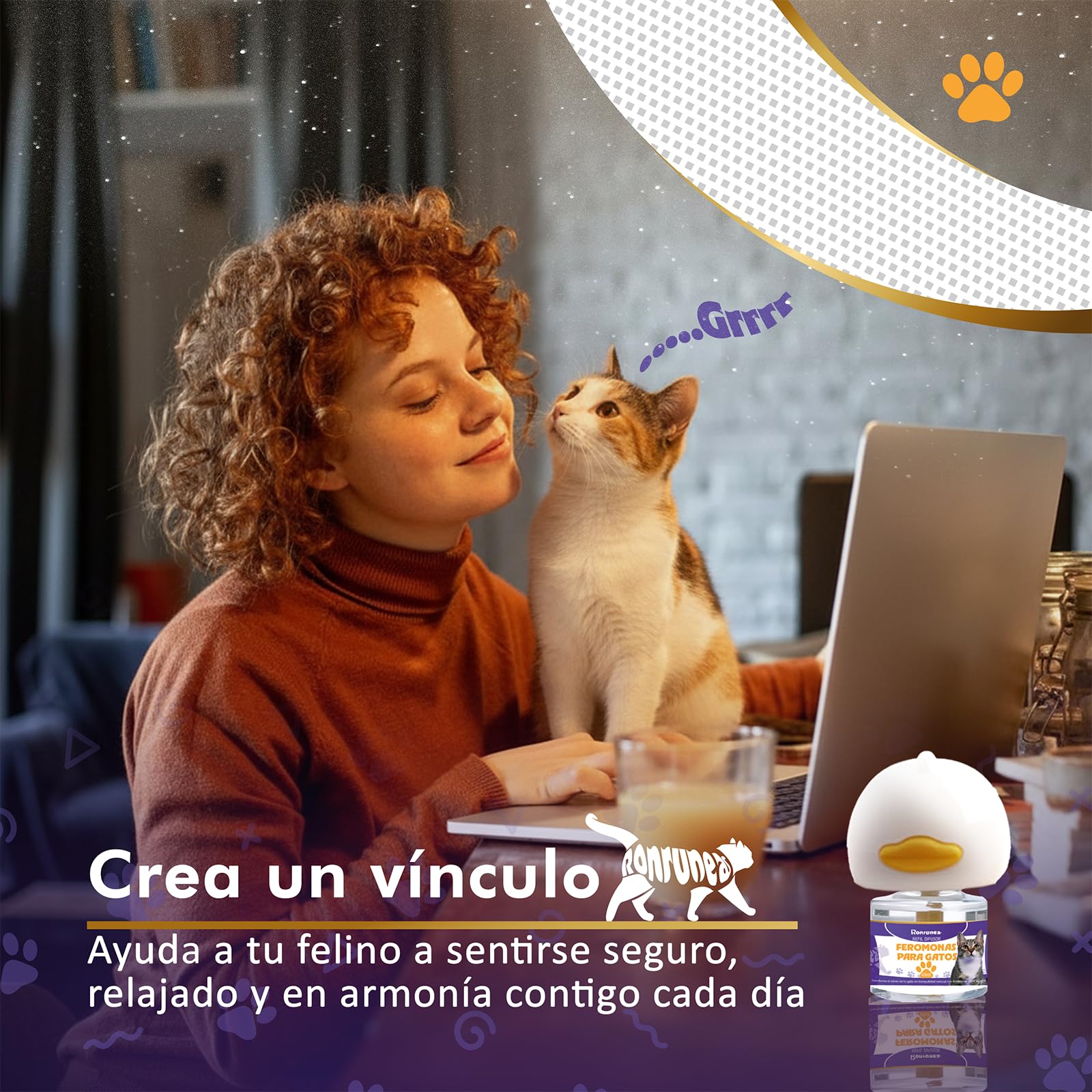 | RONRUNEA® - Pack Ahorro de 3 Difusores + 8 Recambios de 48ml de Feromonas para Gatos Premium | Ambiente Tranquilo para Tus Gatos hasta 240 Días | Ideal para Hogares.