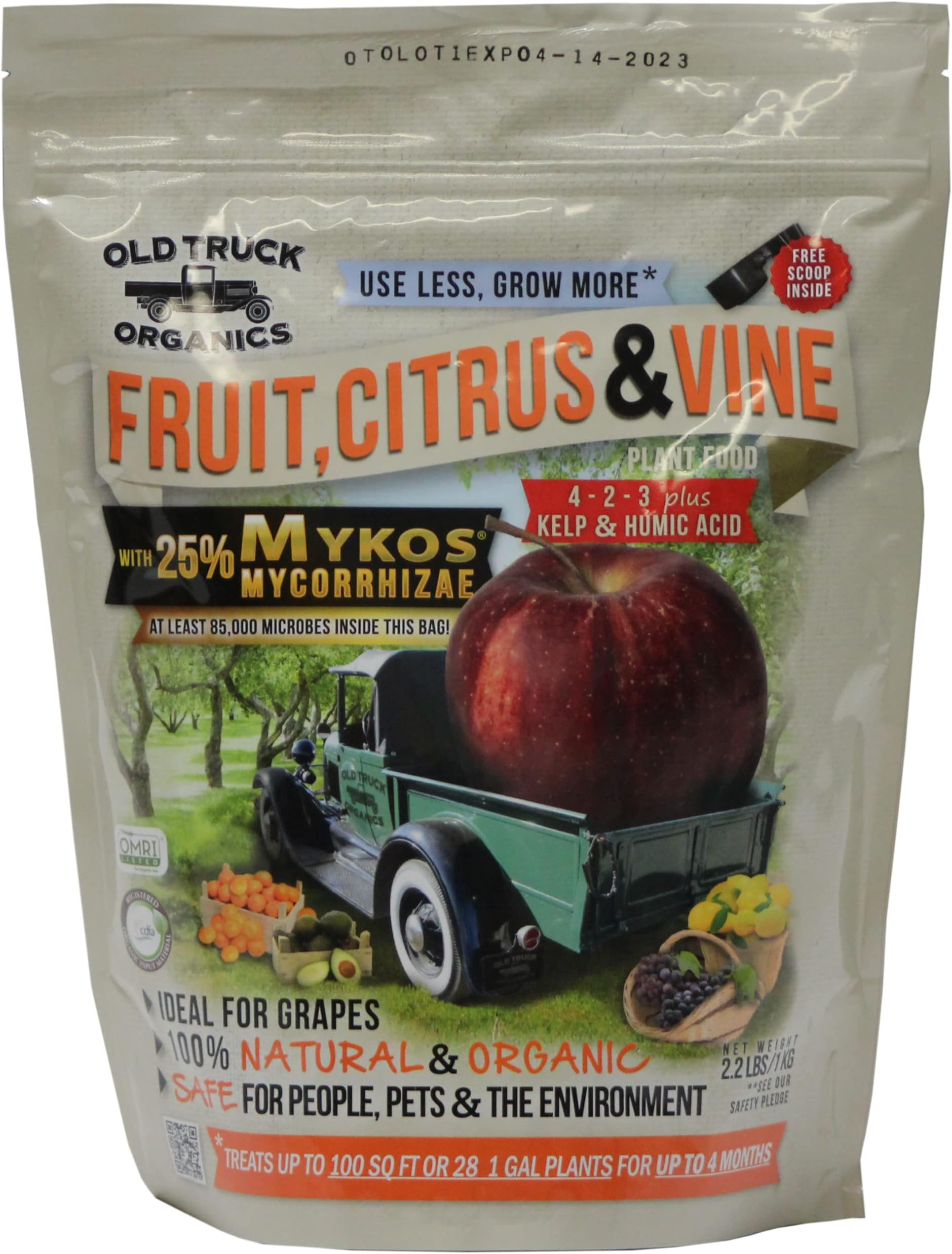 Fruit, Citrus & Vine 4-2-3 Organic Fertilizer with MYKOS Mycorrhizae, 2.2 Pound Bag