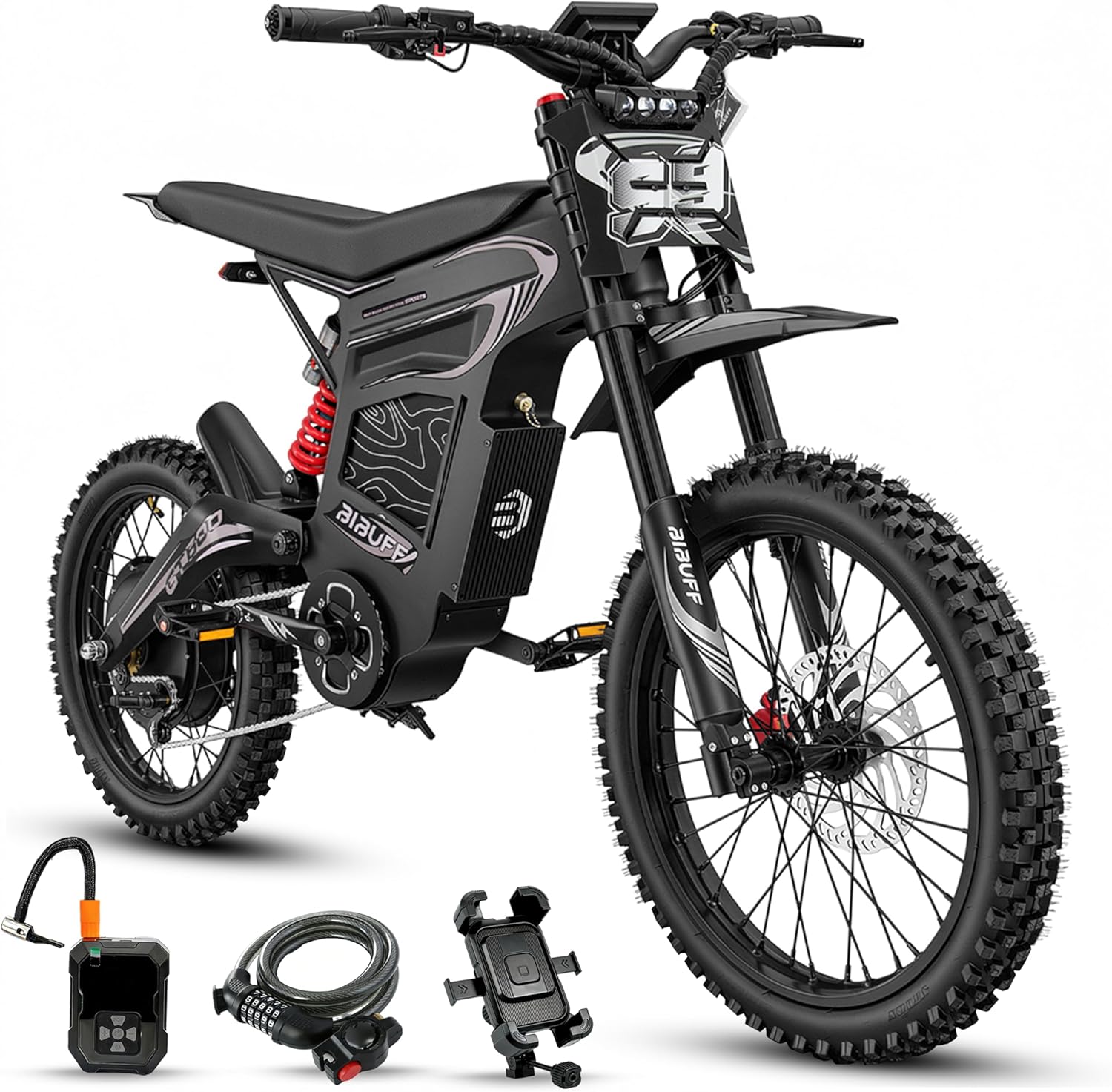 BIBUFF GT600 Electric Dirt Bike for Adults, 7500W Peak Motor, 55 MPH Speed, 80 Mile Range,72V 30Ah Removable Battery, 19" All-Terrain Tires, Hydraulic Brakes, Full Suspension Electric Motorcycle