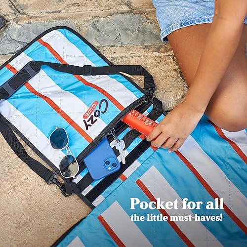 Miniatura 6 de Cozy Club Manta de picnic impermeable plegable al aire libre con bolsillo, estacas y correa para el hombro  A prueba de arena, duradera y portátil