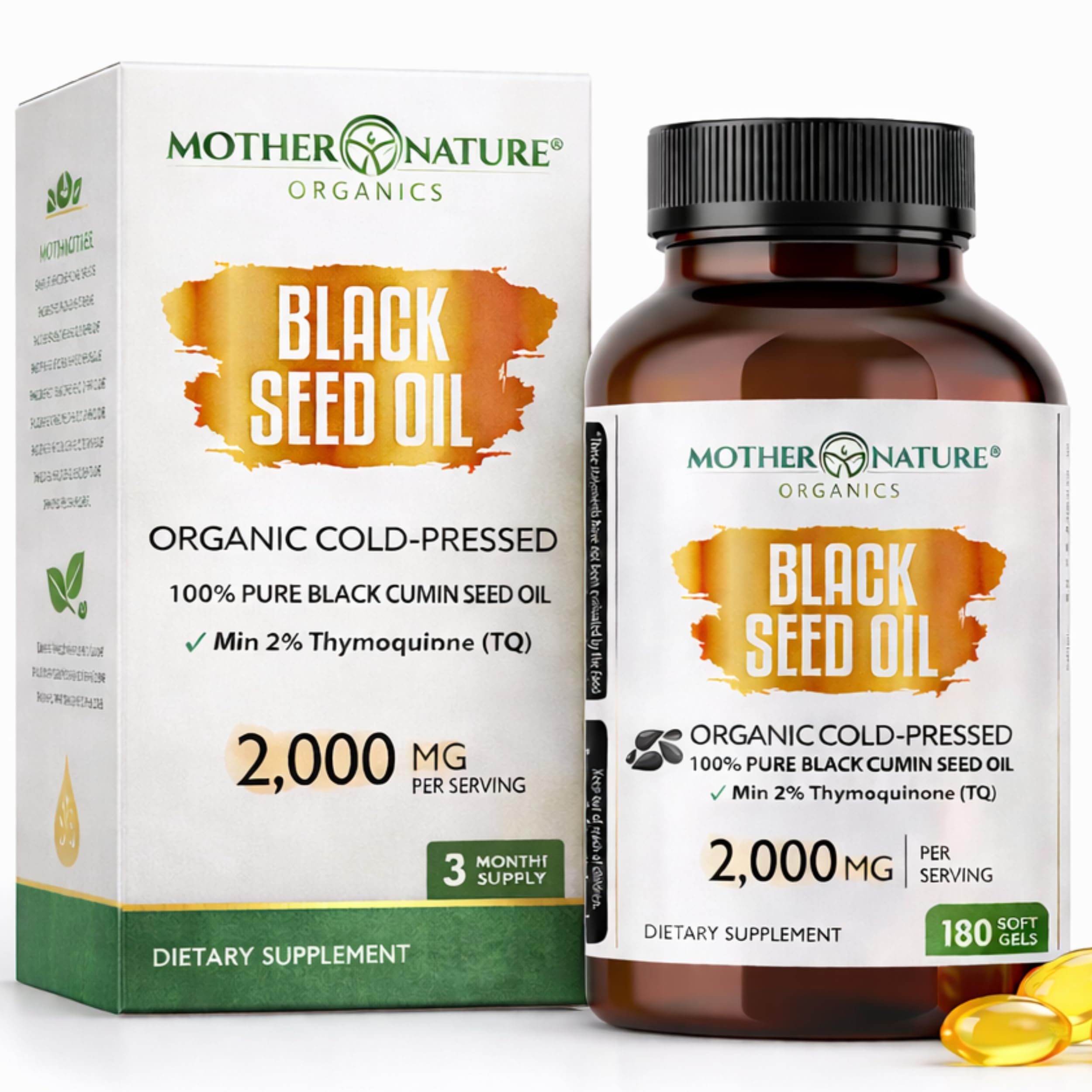 - Mother Nature - Organic Black Seed Oil Capsules, 3 Month Supply, Cold Pressed, High TQ, 100% Turkish, Black Cumin Nigella Sativa Oil for Immune Support, Joint, Digestive Health,1000mg Capsule, 180ct