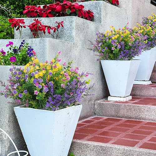 Miniatura 7 de Hananona 12 piezas de flores artificiales para exteriores, plantas artificiales artificiales, arbustos de plástico a granel para colgar jardineras,