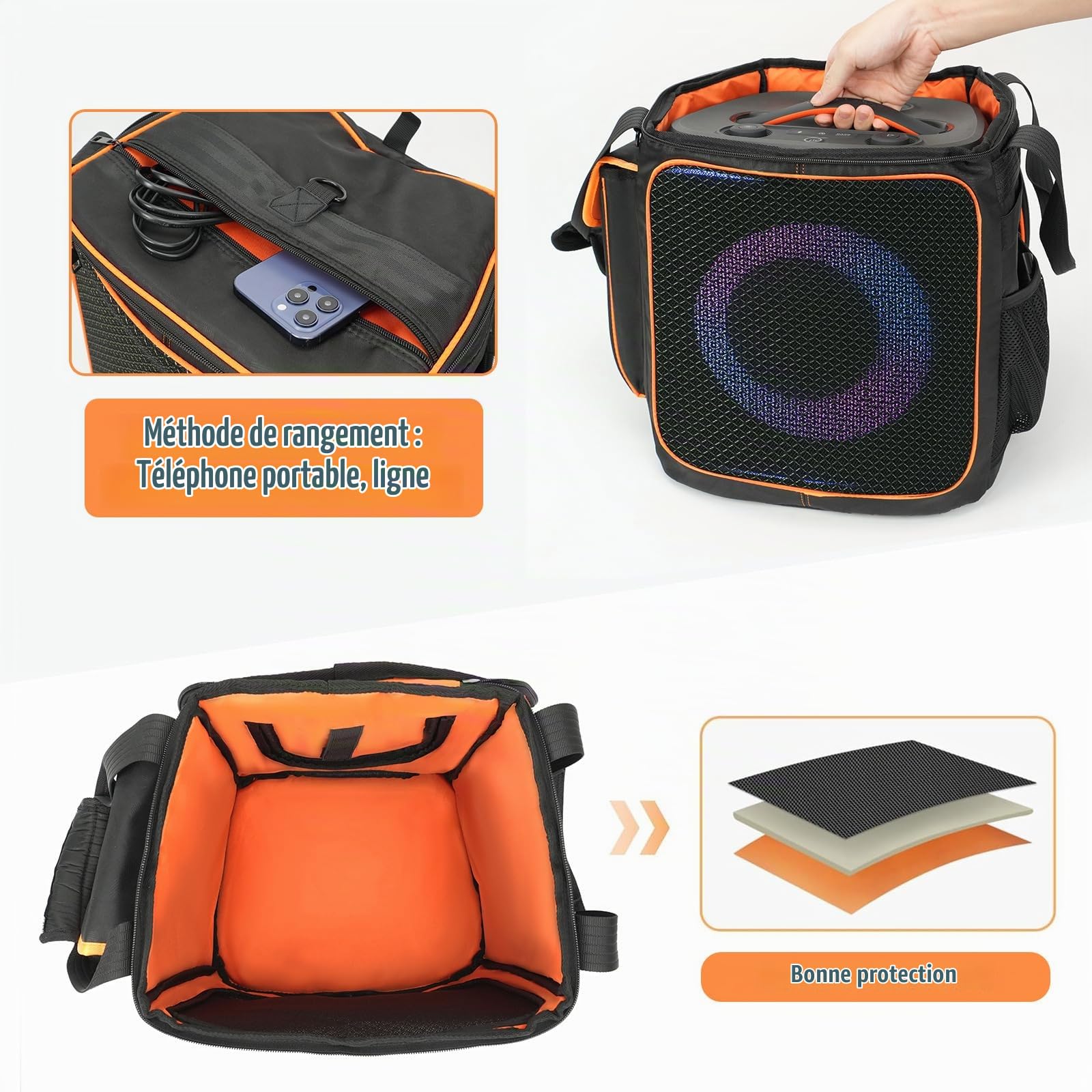 Étui de Transport Portable Fourre Housse de Protection Sac à Dos Robuste Sac de Voyage Sacoche pour JBL PARTYBOX Encore 2 Enceinte de Soirée Portable avec Micro sans Fil