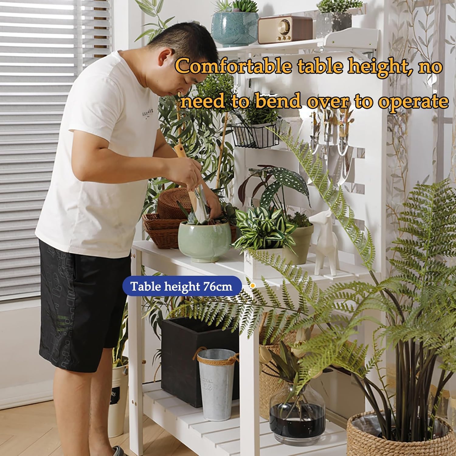 Potting Bench Table,Outdoor Potting Benches,Wooden Garden Workbench with Storage Shelves, Load-Bearing Capacity 150kg,Hooks & Solid Wood Frame for Patio, Porch, Balcony Use(75x40x170cm)