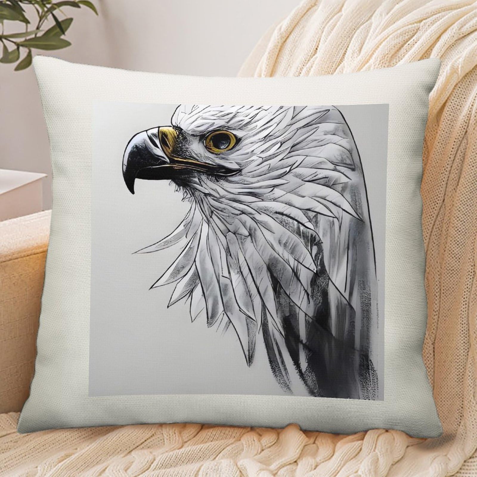 Adfgyerh Style Sketching An Eagle Pillow Cover Breathable,Pillowcases Boho Decorative Envelope Closure,Throw Pillow Covers For Beach,Patio,Balcony,Couch Living Room 18 * 18In