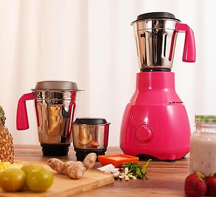 Padmini 1000 watt Mixer Grinder Turbo Fast Motor 3 Years Motor Replacement Guarantee heavy duty best mixie for kitchen (Pink 3 Jar)