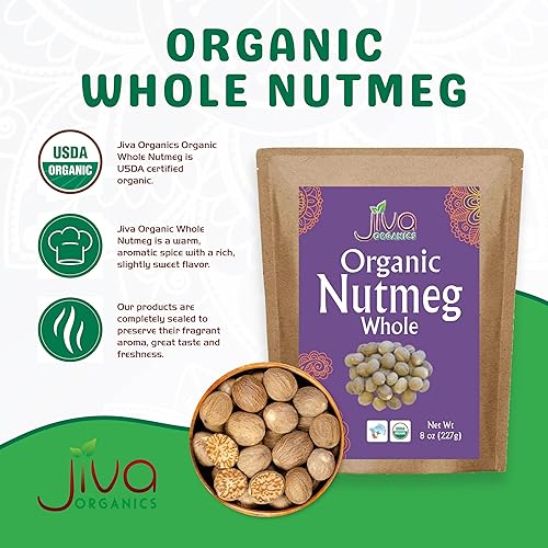Miniatura 2 de Jiva Organics Bolsa entera de nuez moscada orgánica de 8 onzas, 100% natural y sin OMG