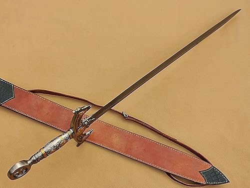 Miniatura 2 de Espada Templaria medieval hecha a mano, espada larga de Damasco sagrada con funda de cuero