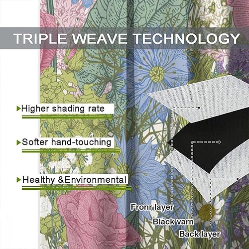 Miniatura 231 de Retro 70s Floral Blackout Window Curtains, Watercolor Flower Plant Rustic Modern Style Pattern Window Drapes, for Bedroom Living Room 42x45in 2